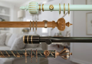 coloured wooden curtain poles